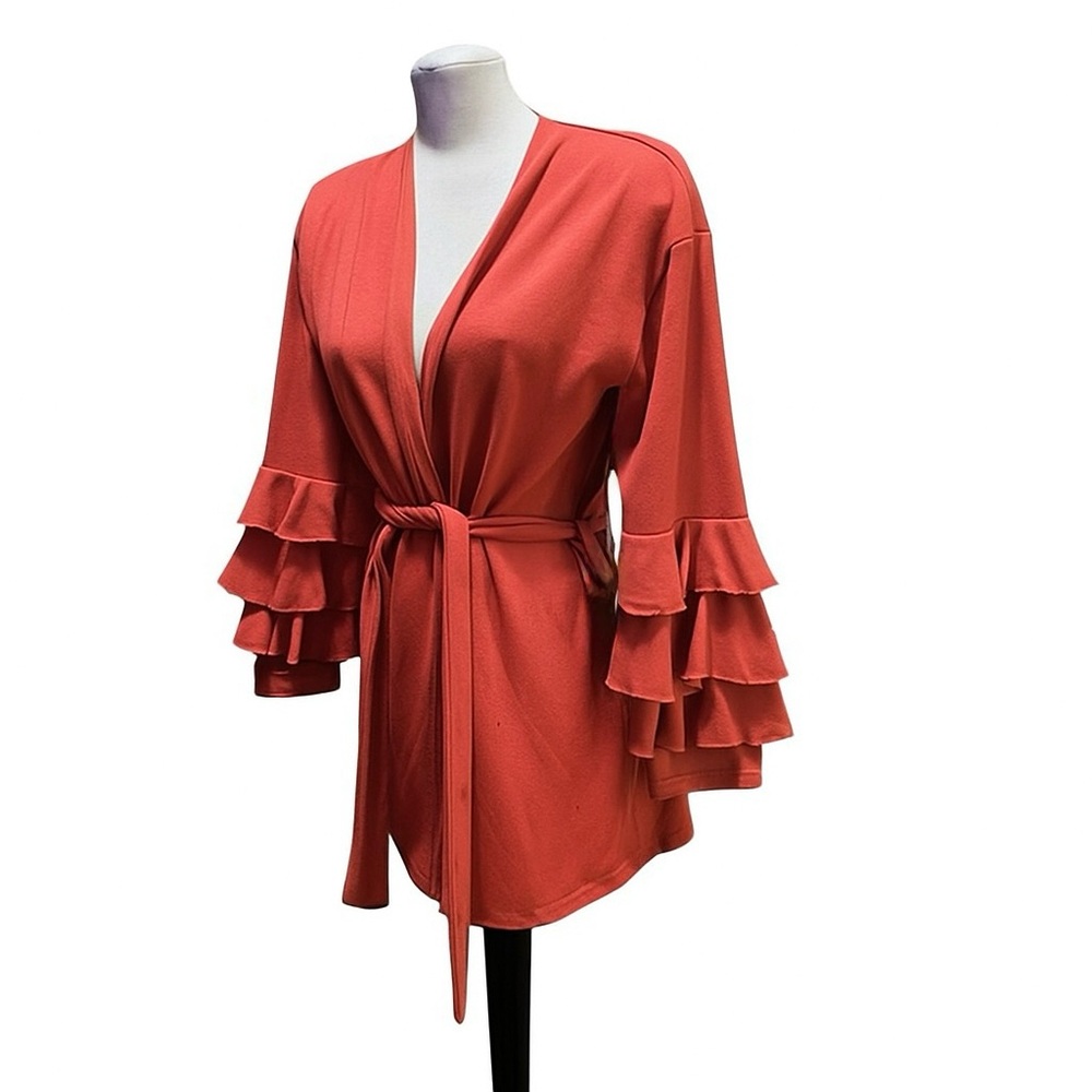 Simply Southern Coral Ruffle Sleeve Jacket